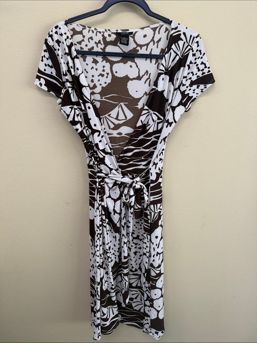 GNW Maggie London Brown and White Floral-Print Wrap Dress Sz10